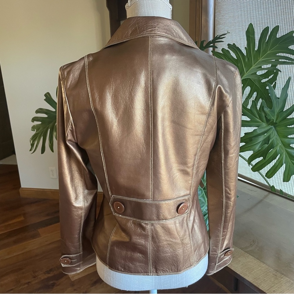 Metallic Bronze Leather Blazer Jacket - Women's - Picture 3 of 11